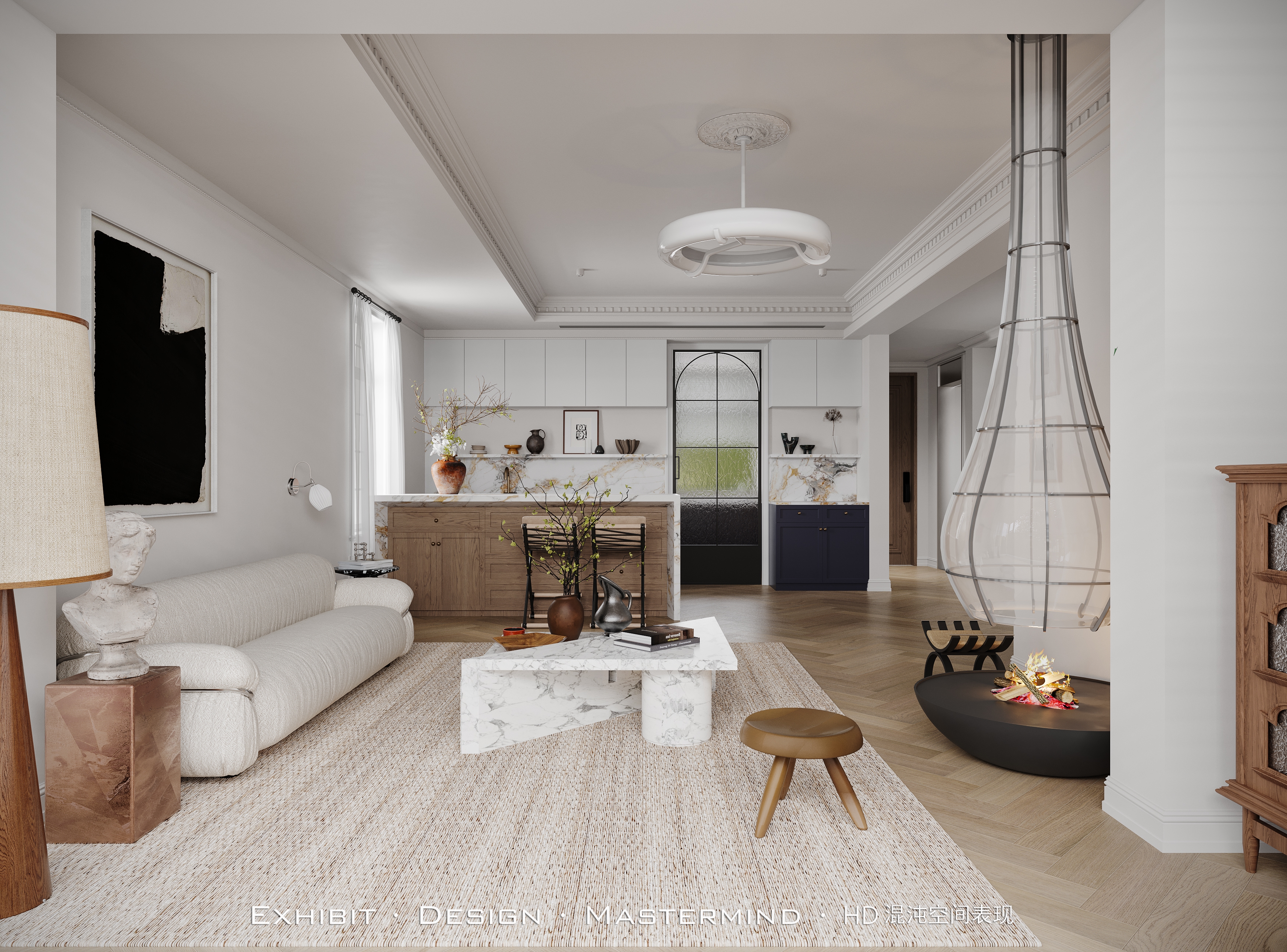 现代极简 复式客餐厅 × 混沌空间写实表现-3