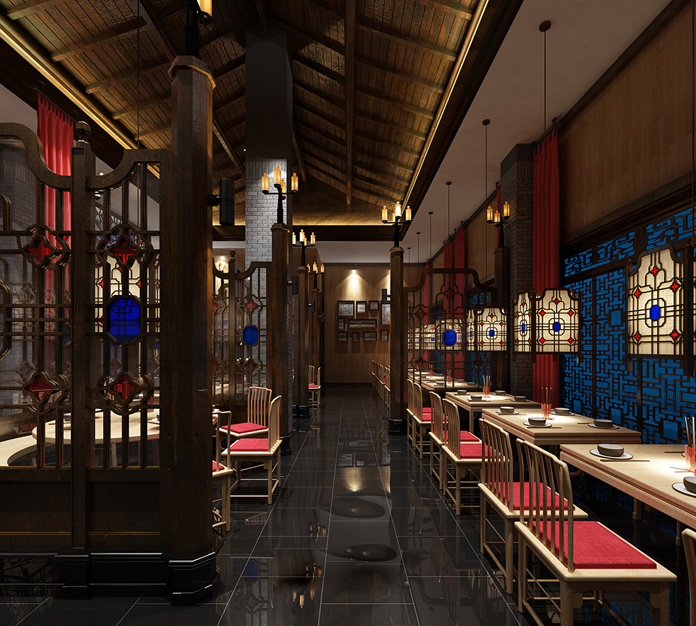 餐厅设计效果图中餐厅餐厅包间包房小吃店面馆工业主题餐厅-17