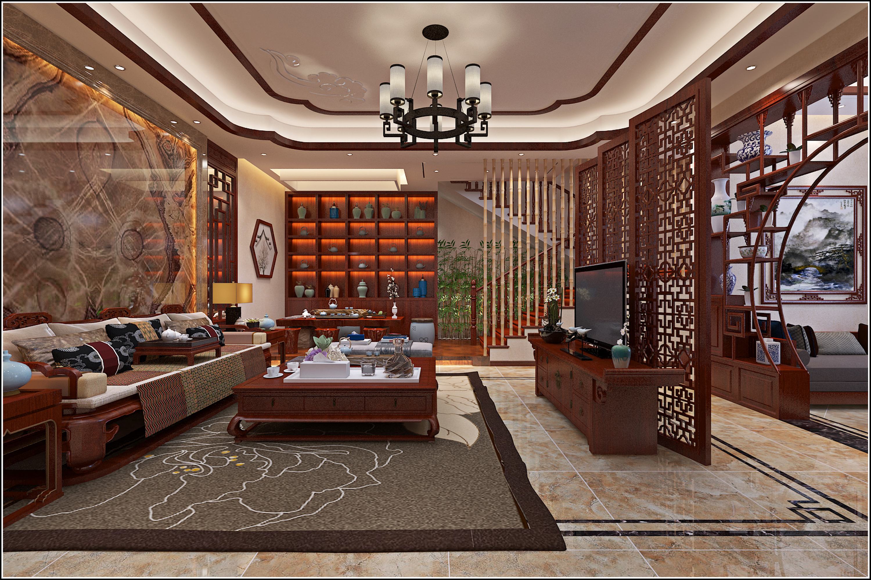 乡村洋楼的定制设计 | 红木纹理与协调空间的完美融合-14