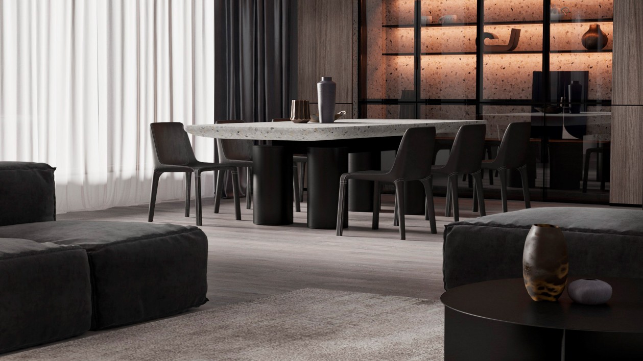 木材、水磨石打造 高级客餐厅空间！-11