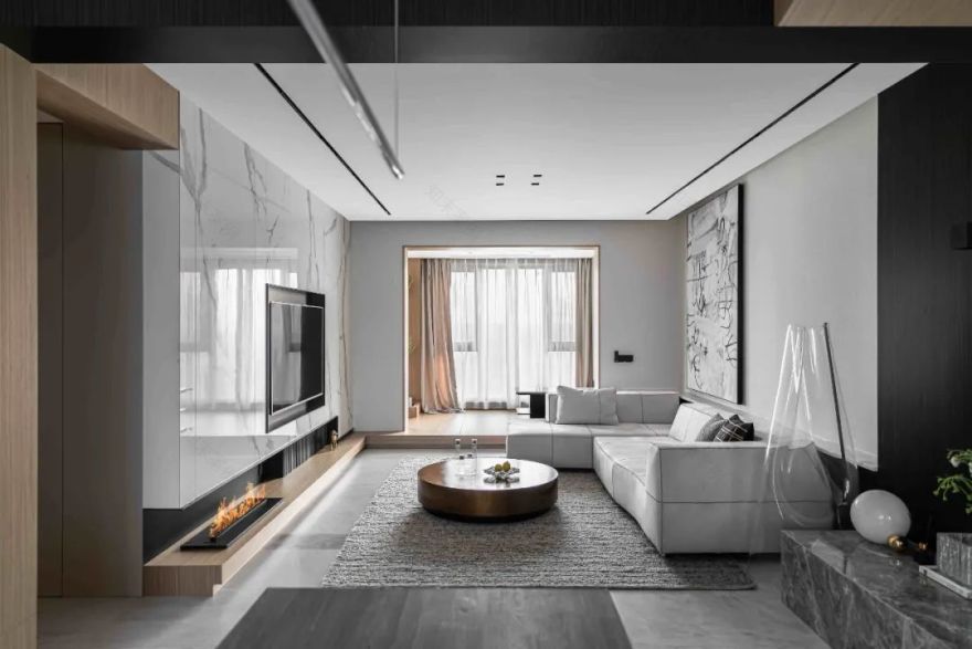 大理石+原木,80后业主的现代风四居室 | 花漾美作-47