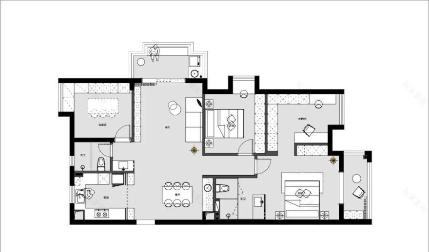 126㎡现代无主灯家居设计-2
