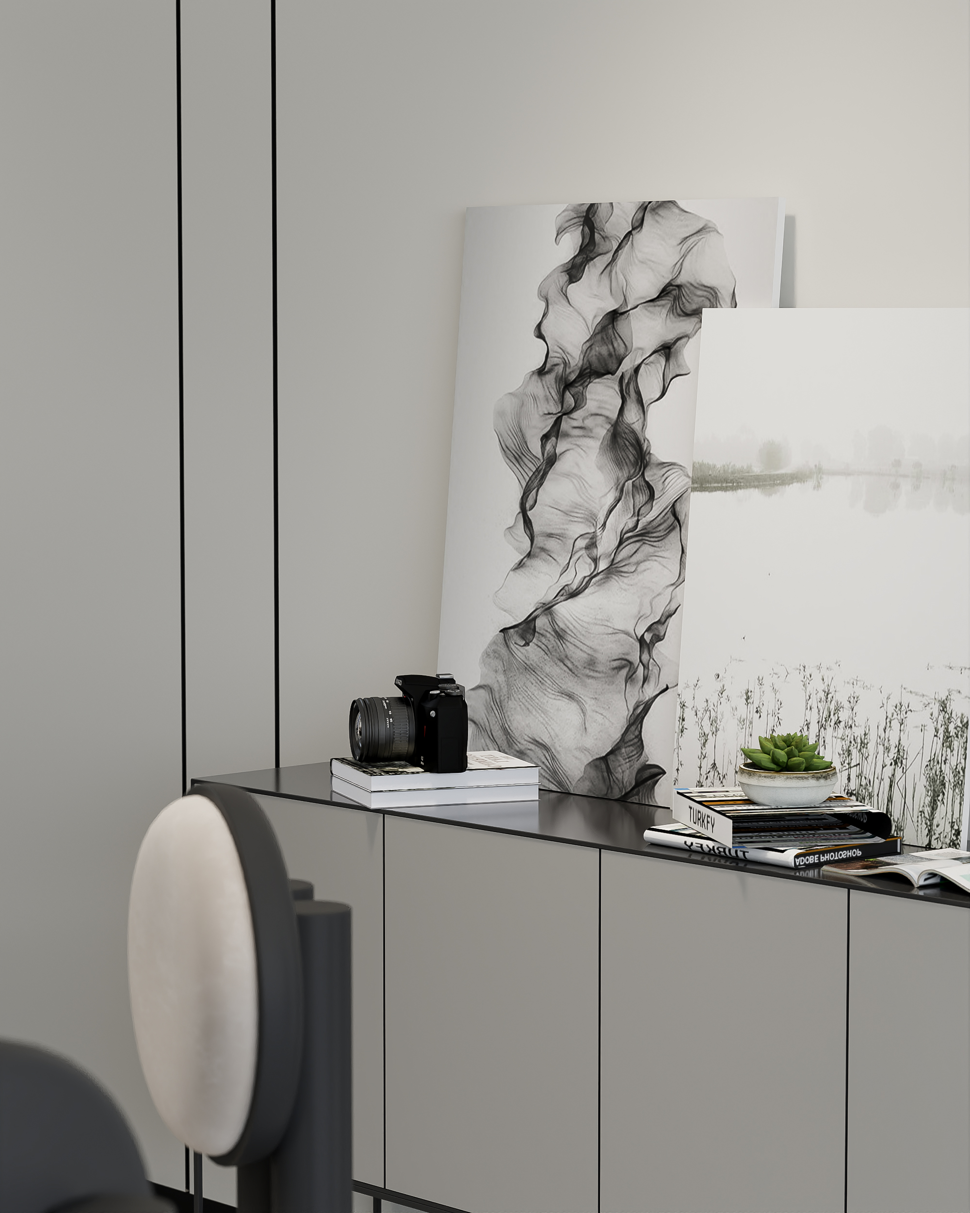 现代黑白灰客餐厅-0