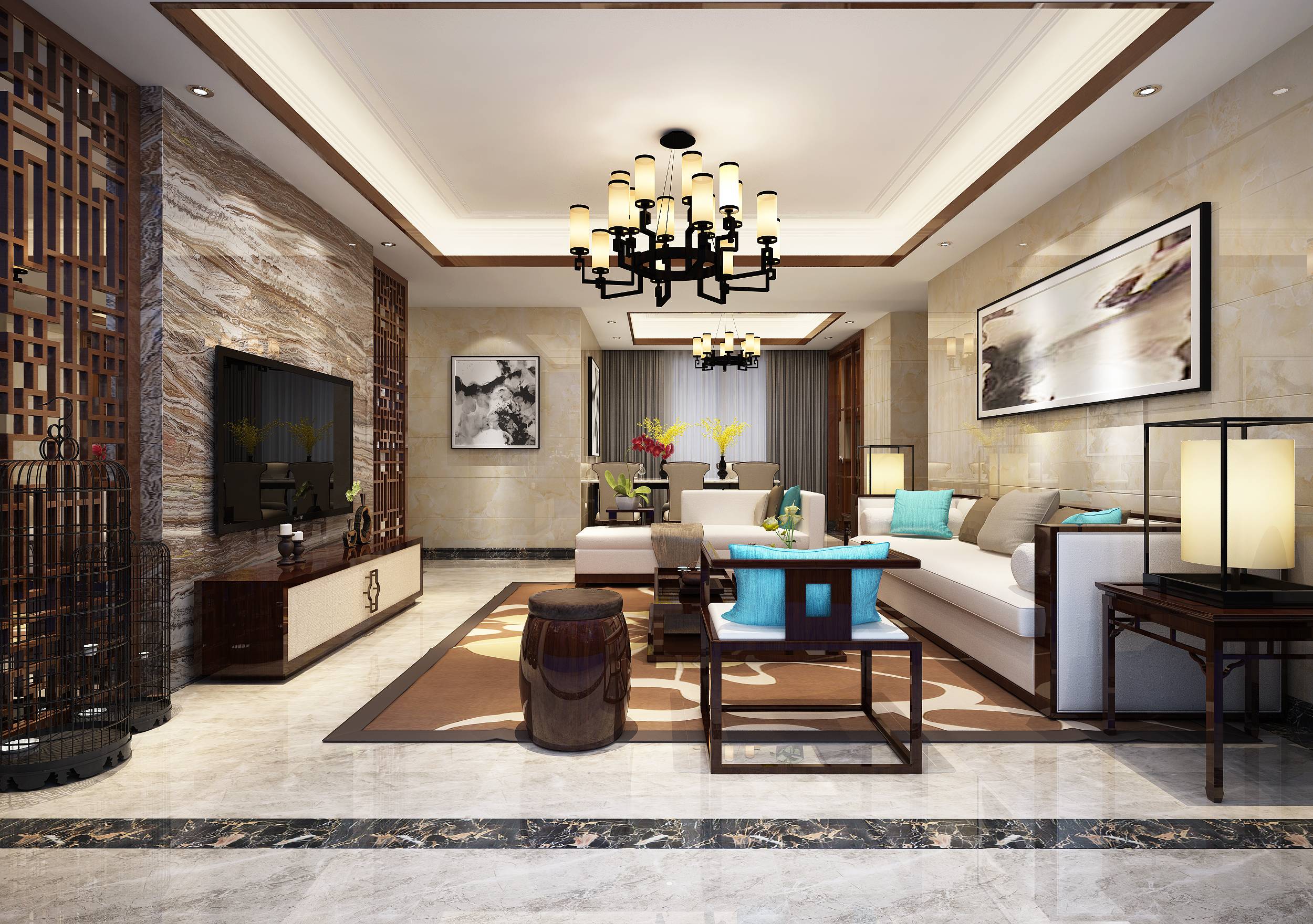 新中式 中式古典 奢华家装别墅样板房-20