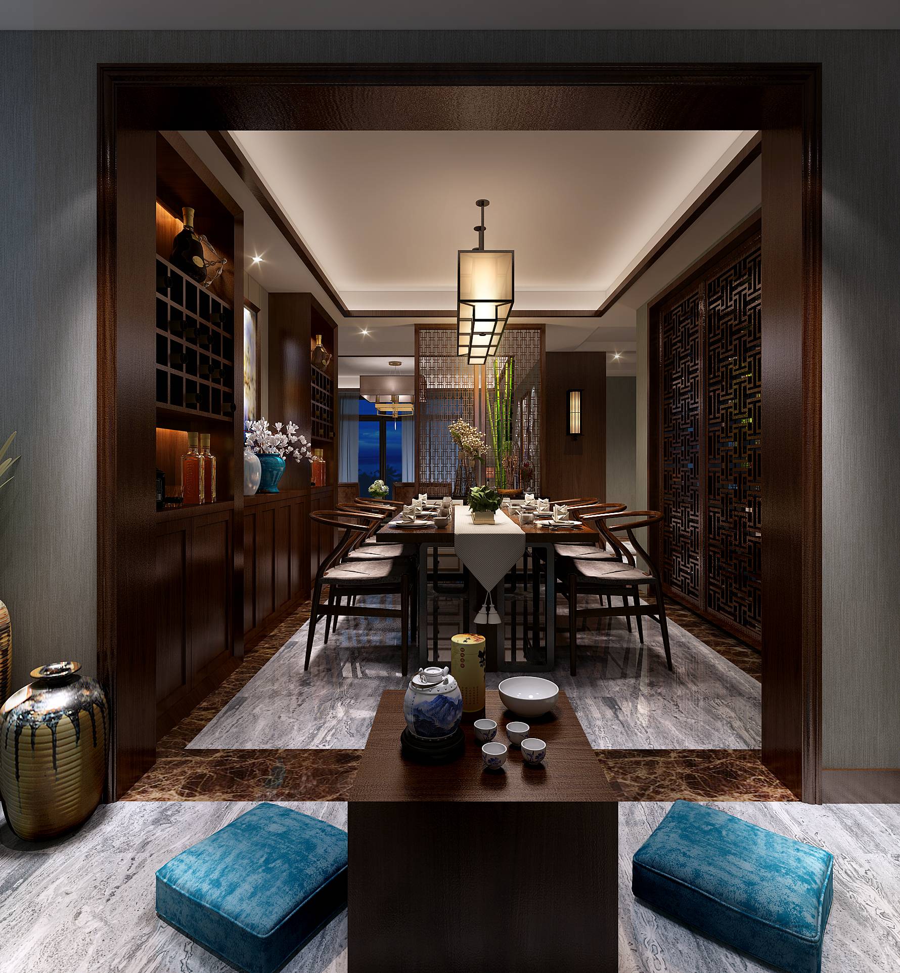 新中式 中式古典 奢华家装别墅样板房-3-2
