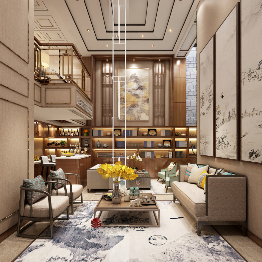 融合两种风格的地下室轻奢美式空间设计-4