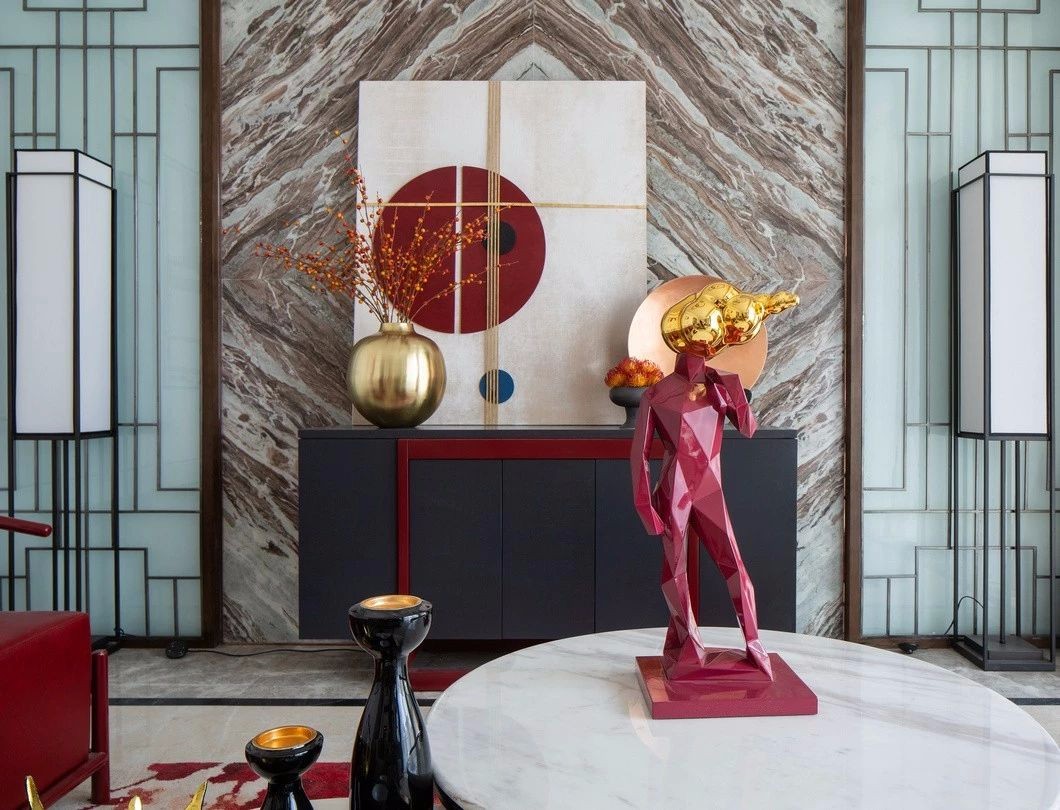 【元禾大千软装新作】220㎡“中国红”东方摩登别墅样板间设计方案-8