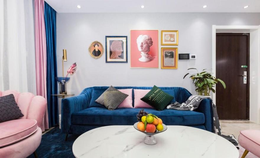 98 平米现代轻奢四房改造,设计师用心打造蓝粉主题空间-0