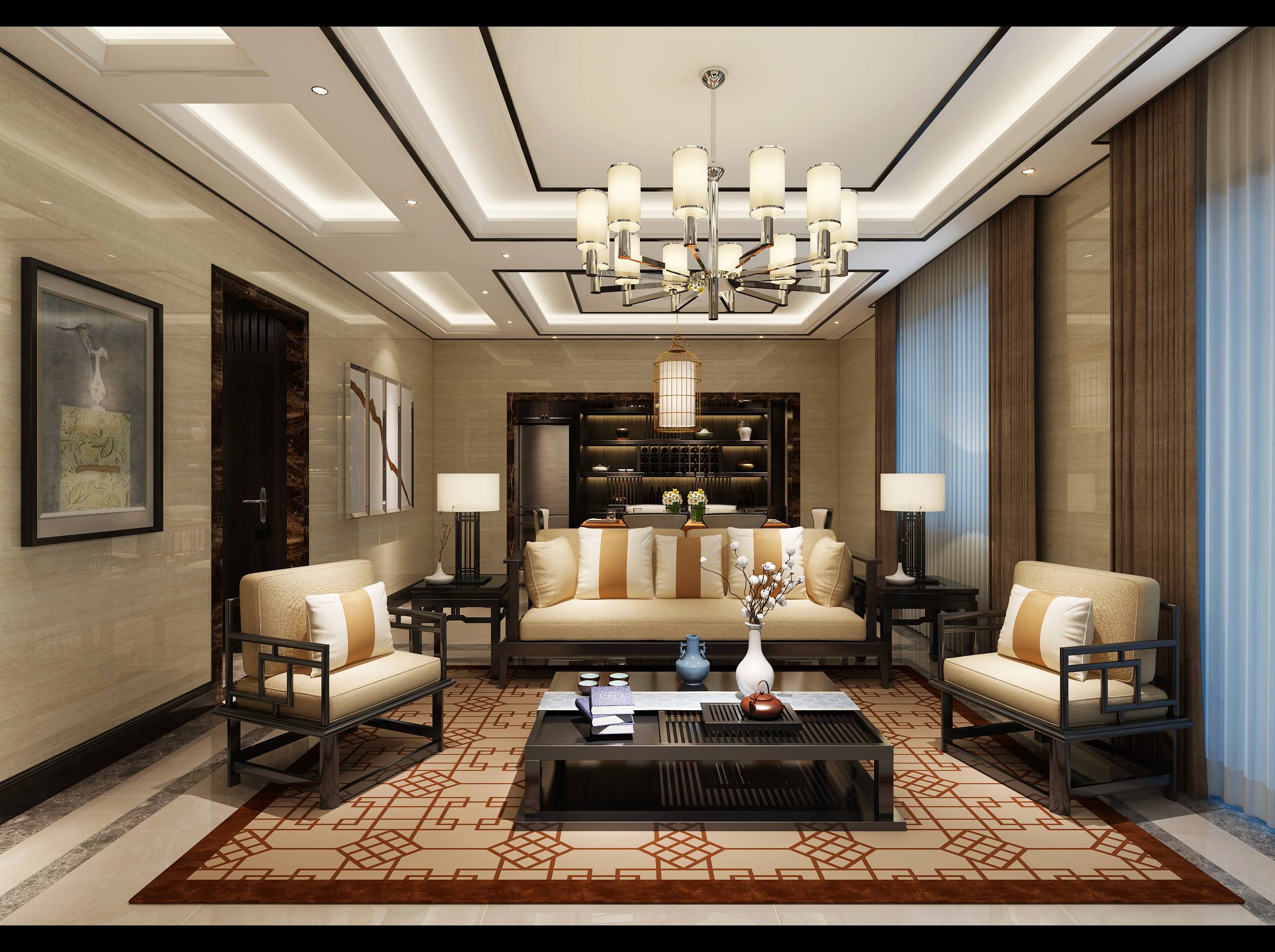 新中式 中式古典 奢华家装别墅样板房-12-14