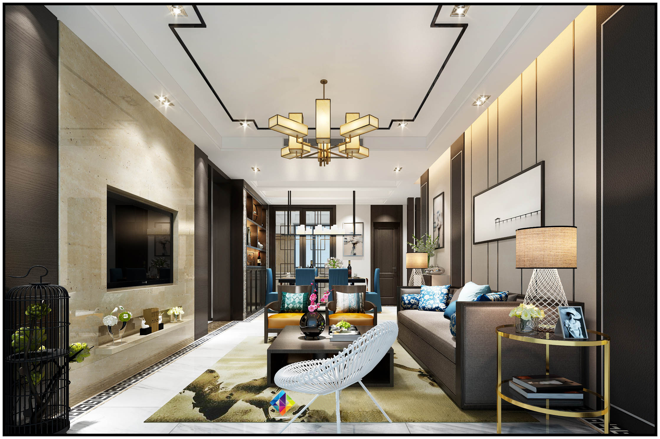 新中式 中式古典 奢华家装别墅样板房-17-1