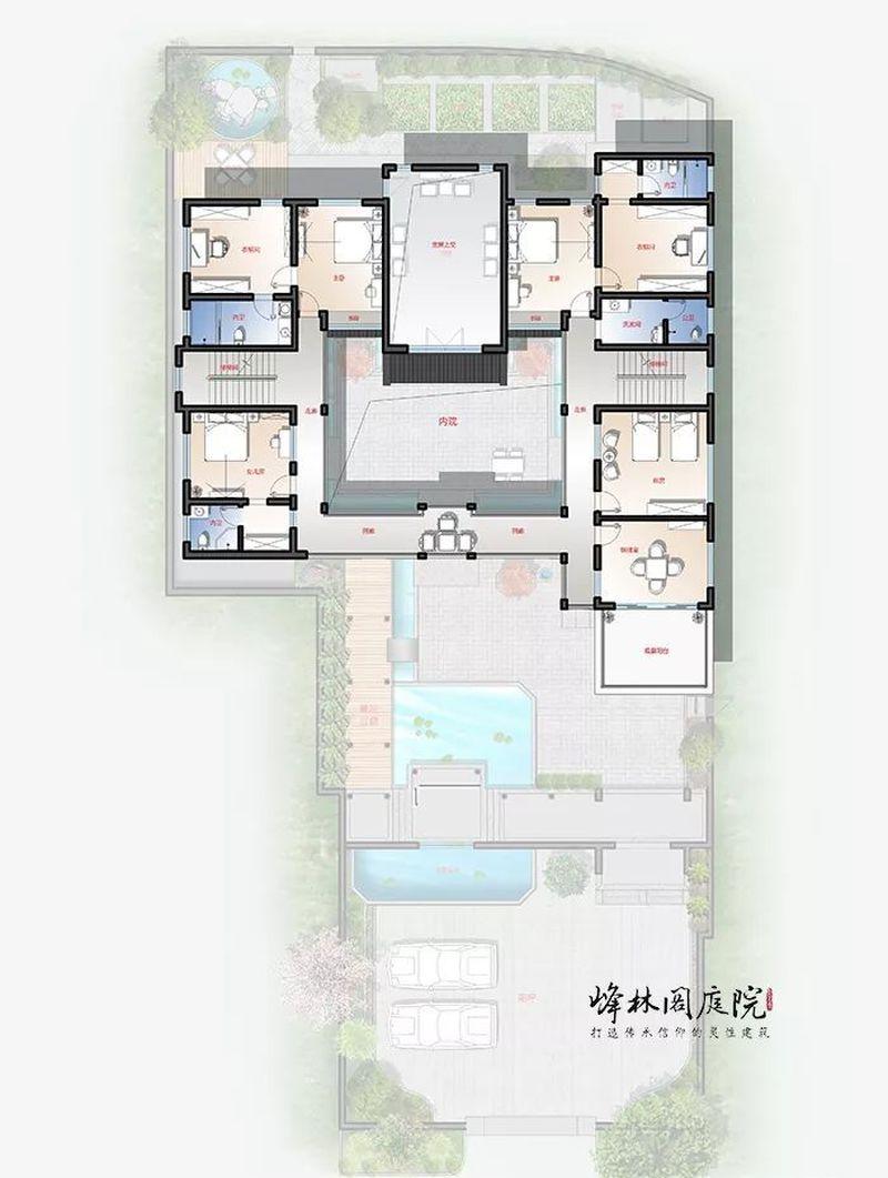 三进制带前坪的中式庭院建筑-53