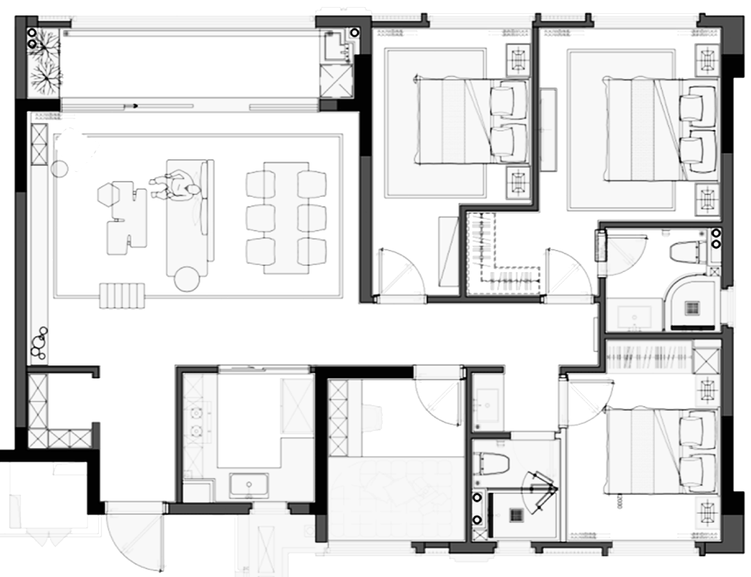 红瓦设计·实景案例丨131㎡精装改现代简约，双移门后居然暗藏玄机，这样设计多出两间房！-19