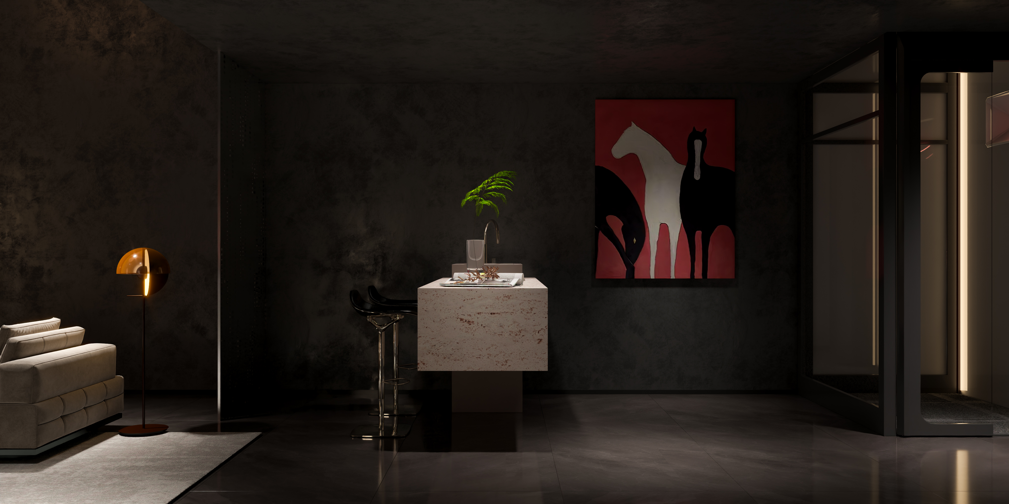 现代风地下室设计暗黑色调（郑州滨河风华）-1