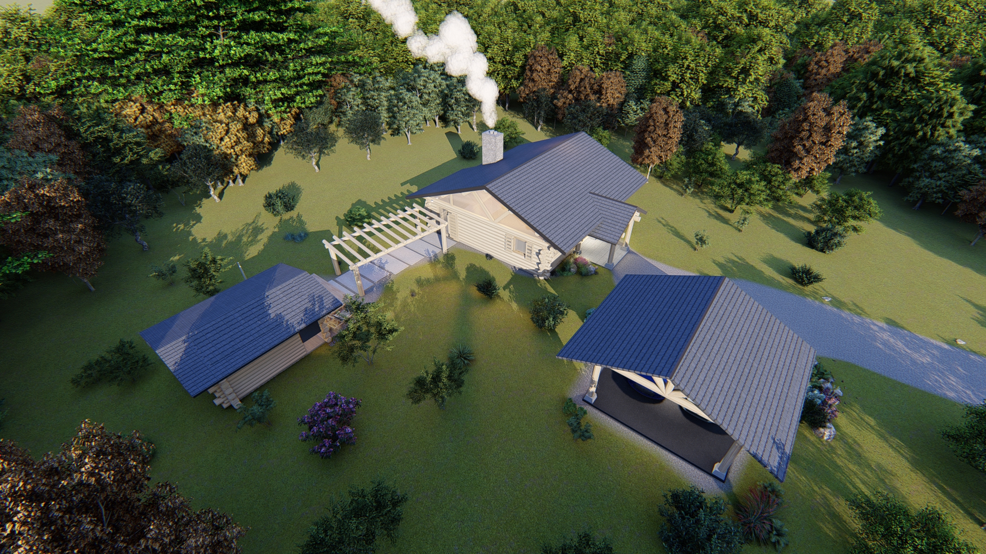 log house with log garage and log sauna SPA-11