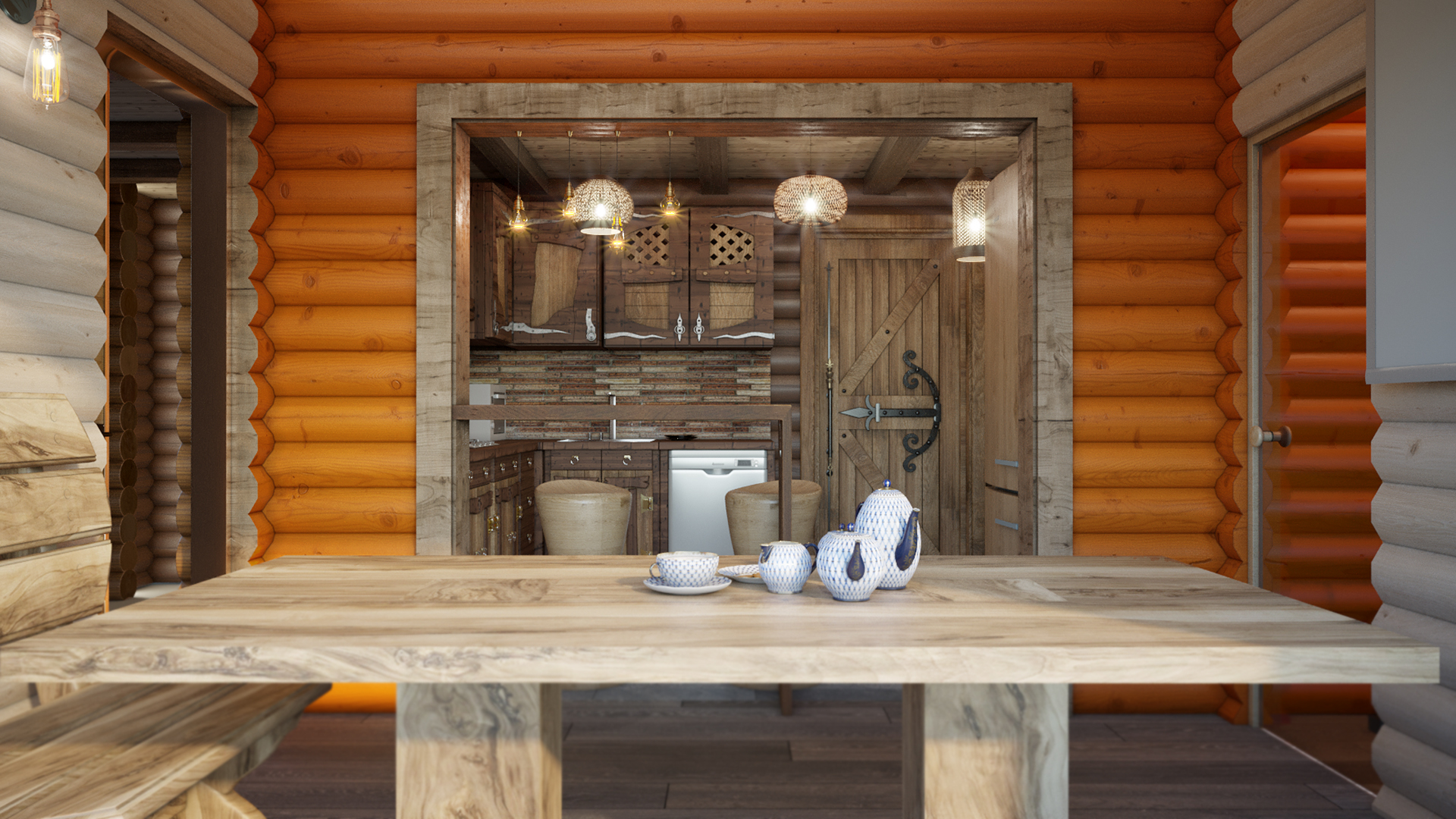 Варианты интерьера в срубе.-41