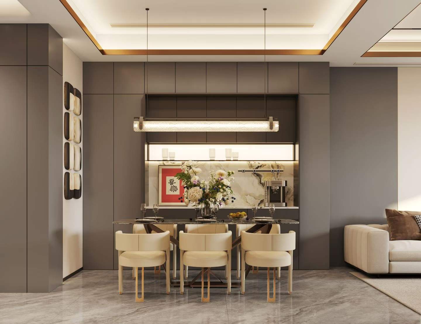 轻奢现代风格客餐厅效果图表现-2