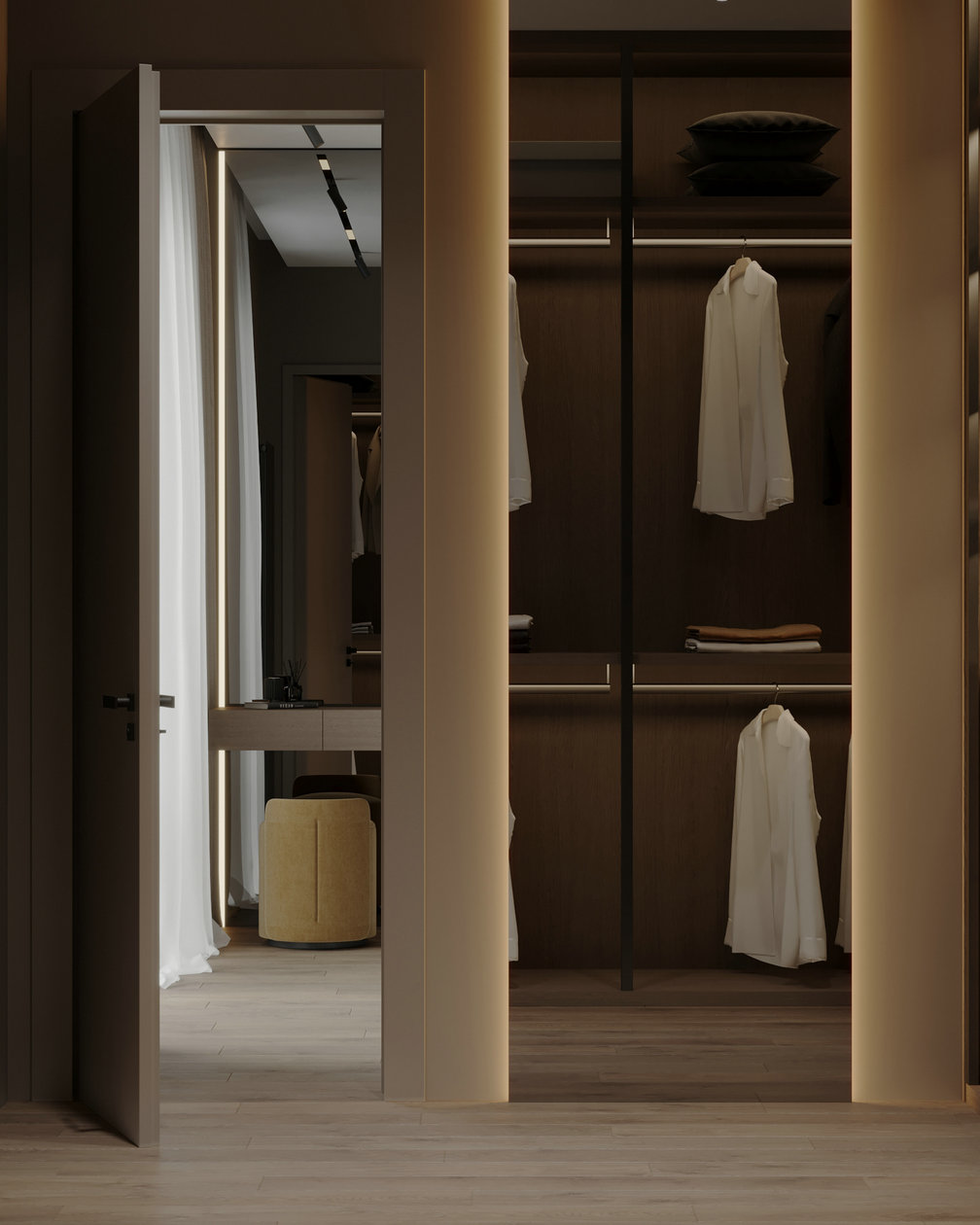 胡桃木与黄色打造的优雅空间-37