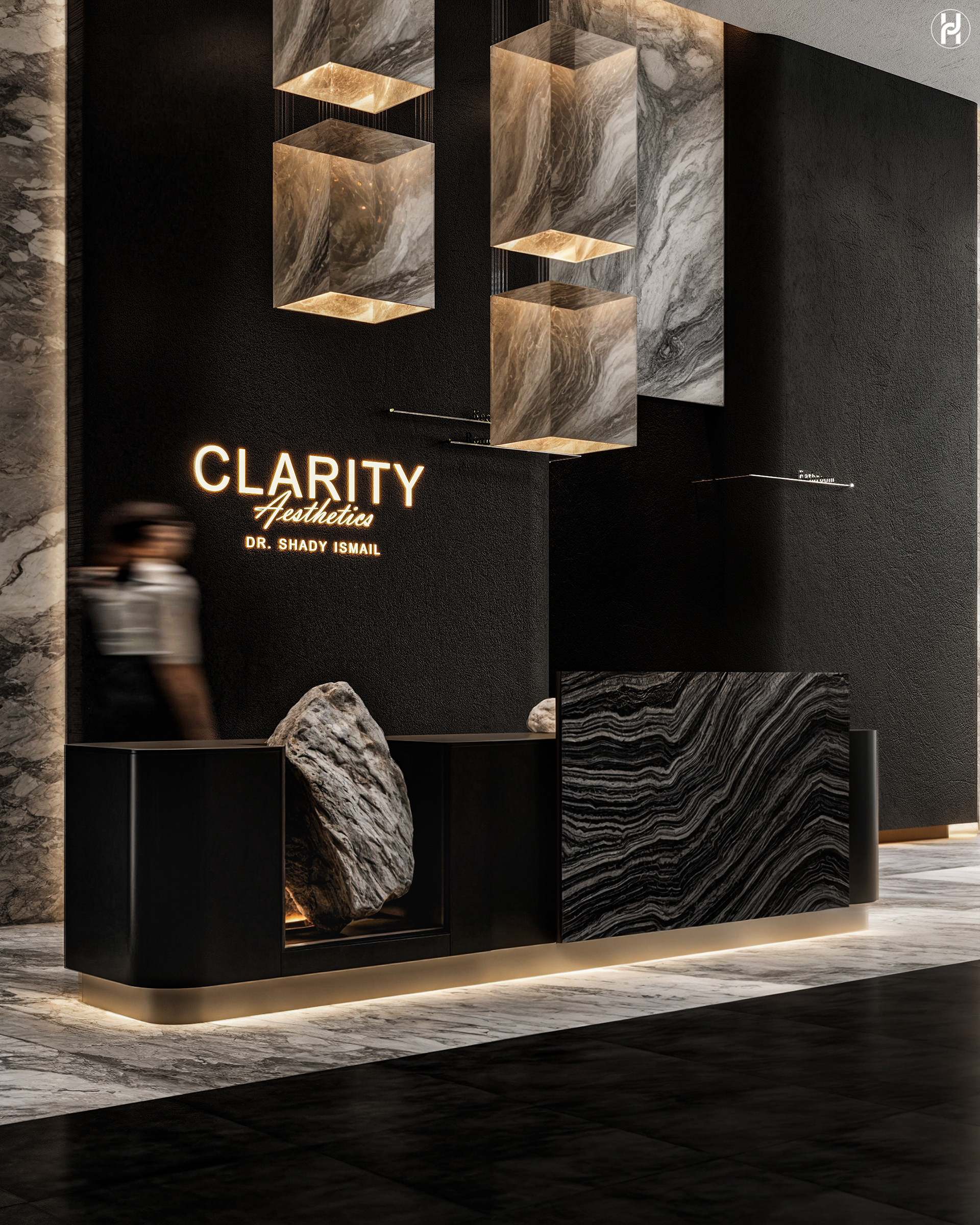 锐晰美学诊所

注：CLARITY直译为清晰、清澈，这里根据语境意译为锐晰 以体现专业和清晰感；AESTHETICS是美学；CLINC可能是CLINIC拼写错误，CLINIC意为诊所  丨YOUSEF HABASHY-0