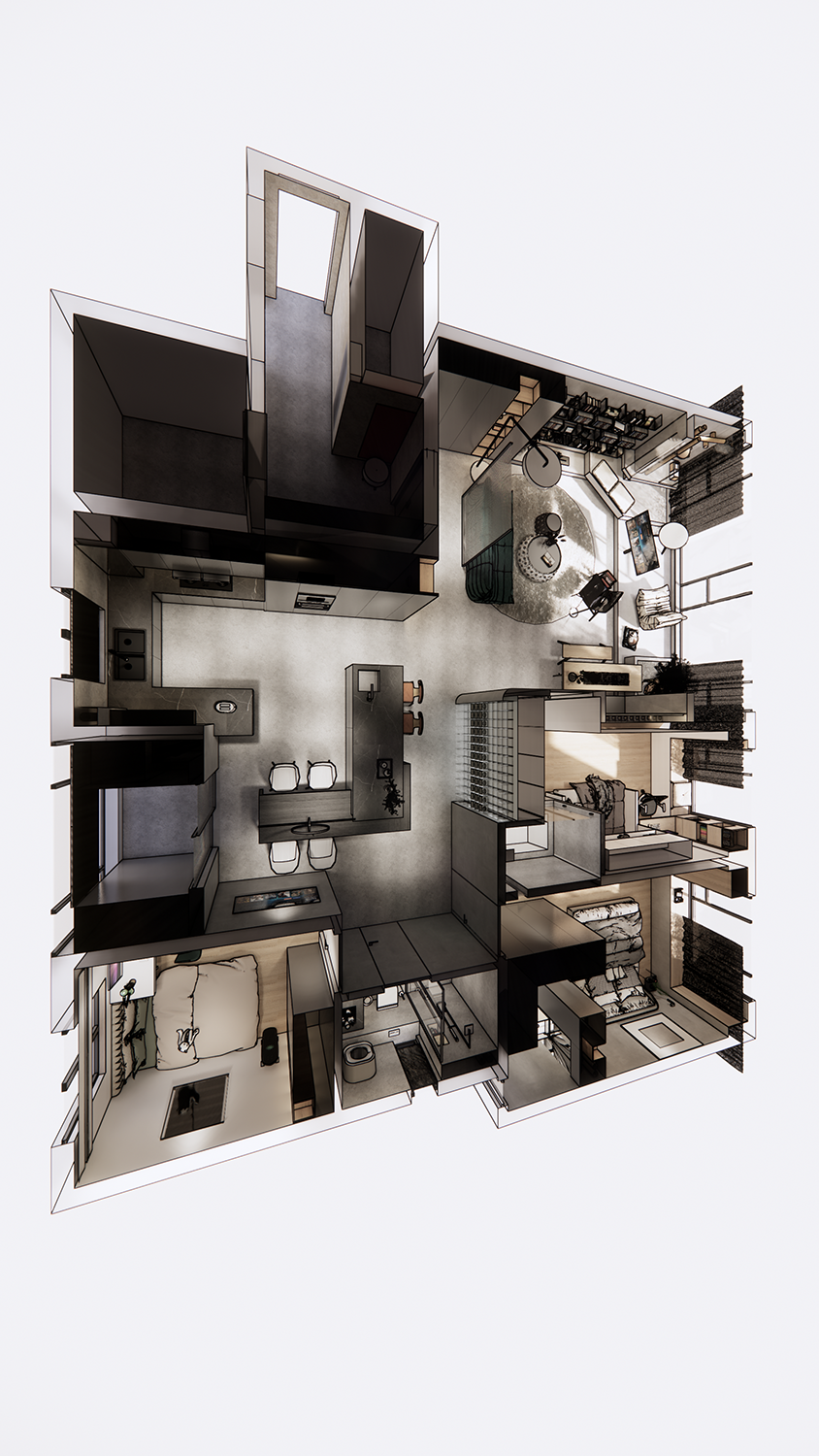 彩虹郦城 · 李斌的 165㎡现代住宅空间设计丨中国咸阳丨西安恩集建筑空间艺术有限公司-37