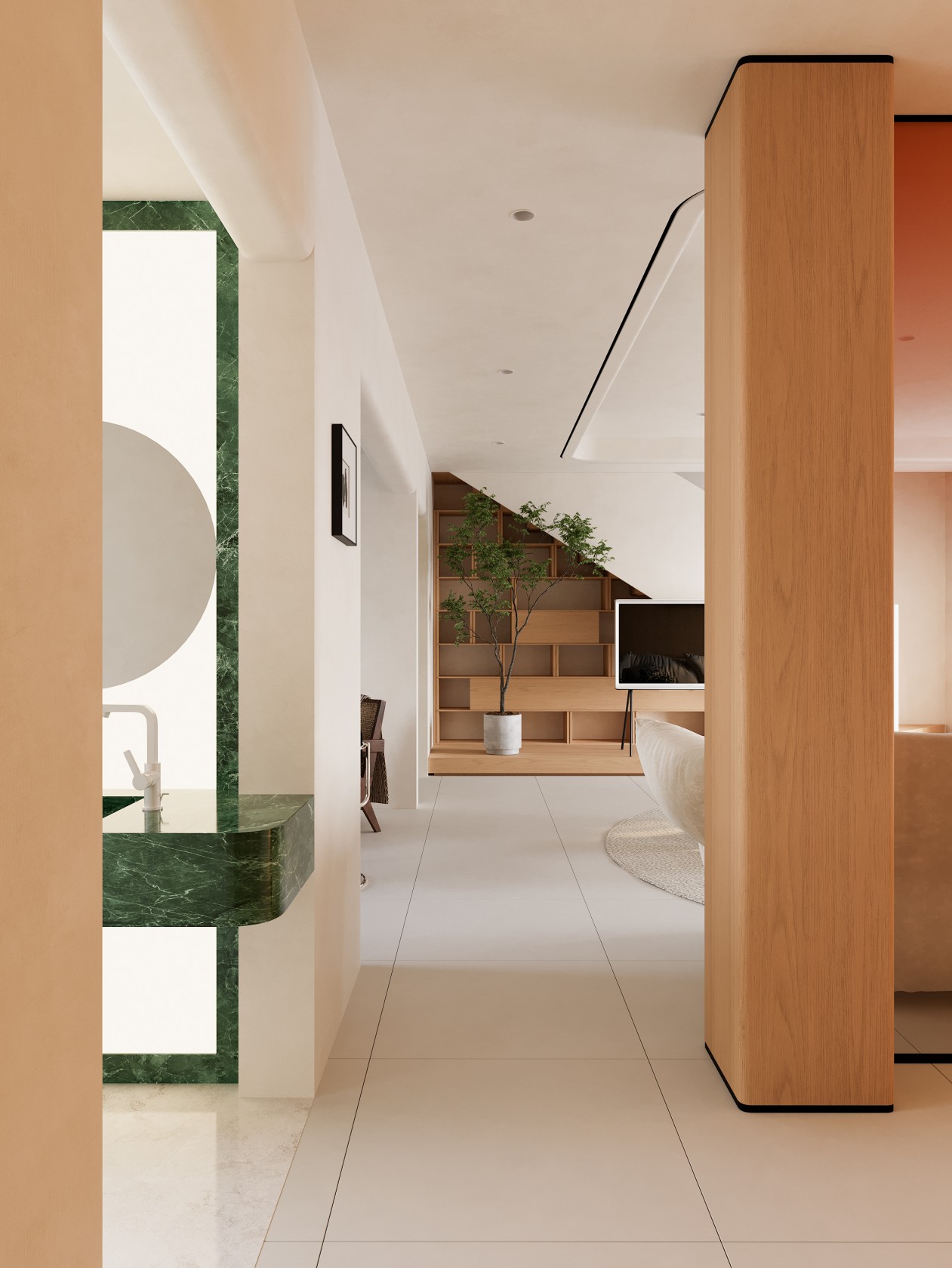 现代奶油风客餐厅效果图表现-5