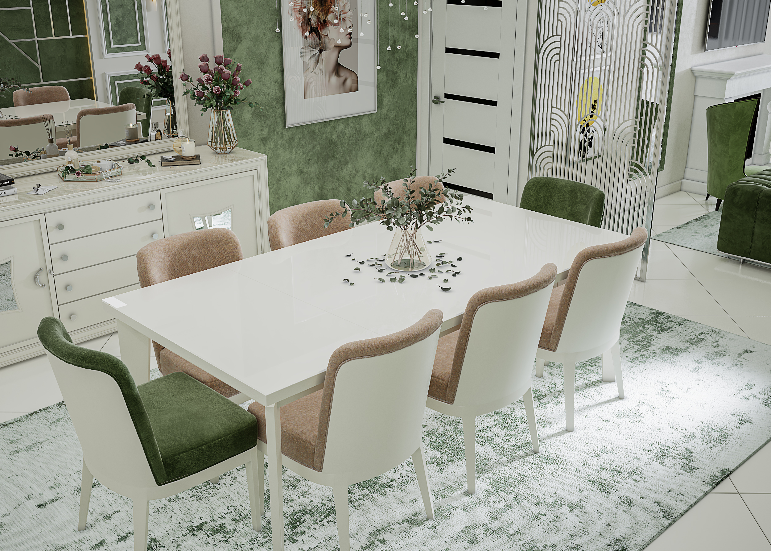 Neoclassical 餐饮区和客厅设计-12