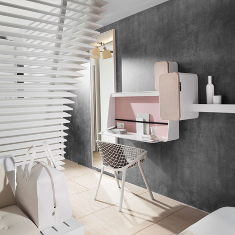 Okko hotel interior by Patrick Norguet with en suites behind louvred walls-0