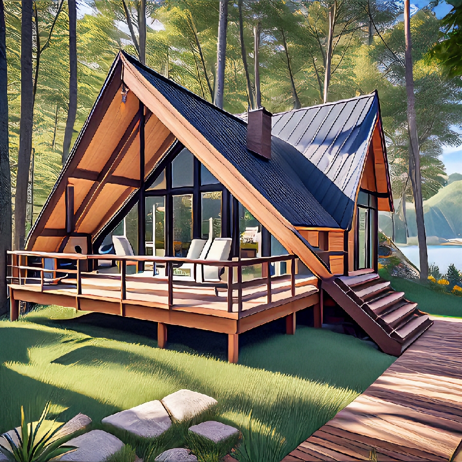 自然中的小型A字框架房屋模型-10