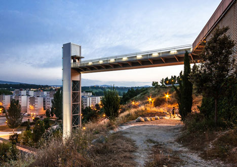 Steel-clad outdoor elevator connects the city and suburb in Pamplona-28