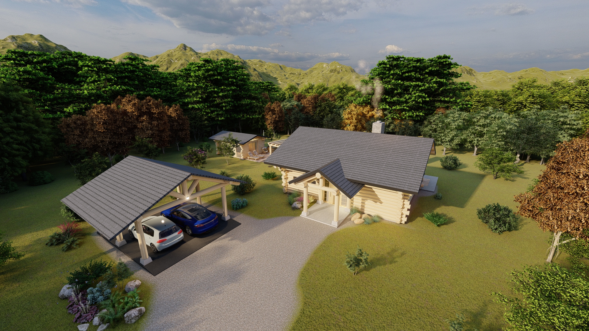 log house with log garage and log sauna SPA-21