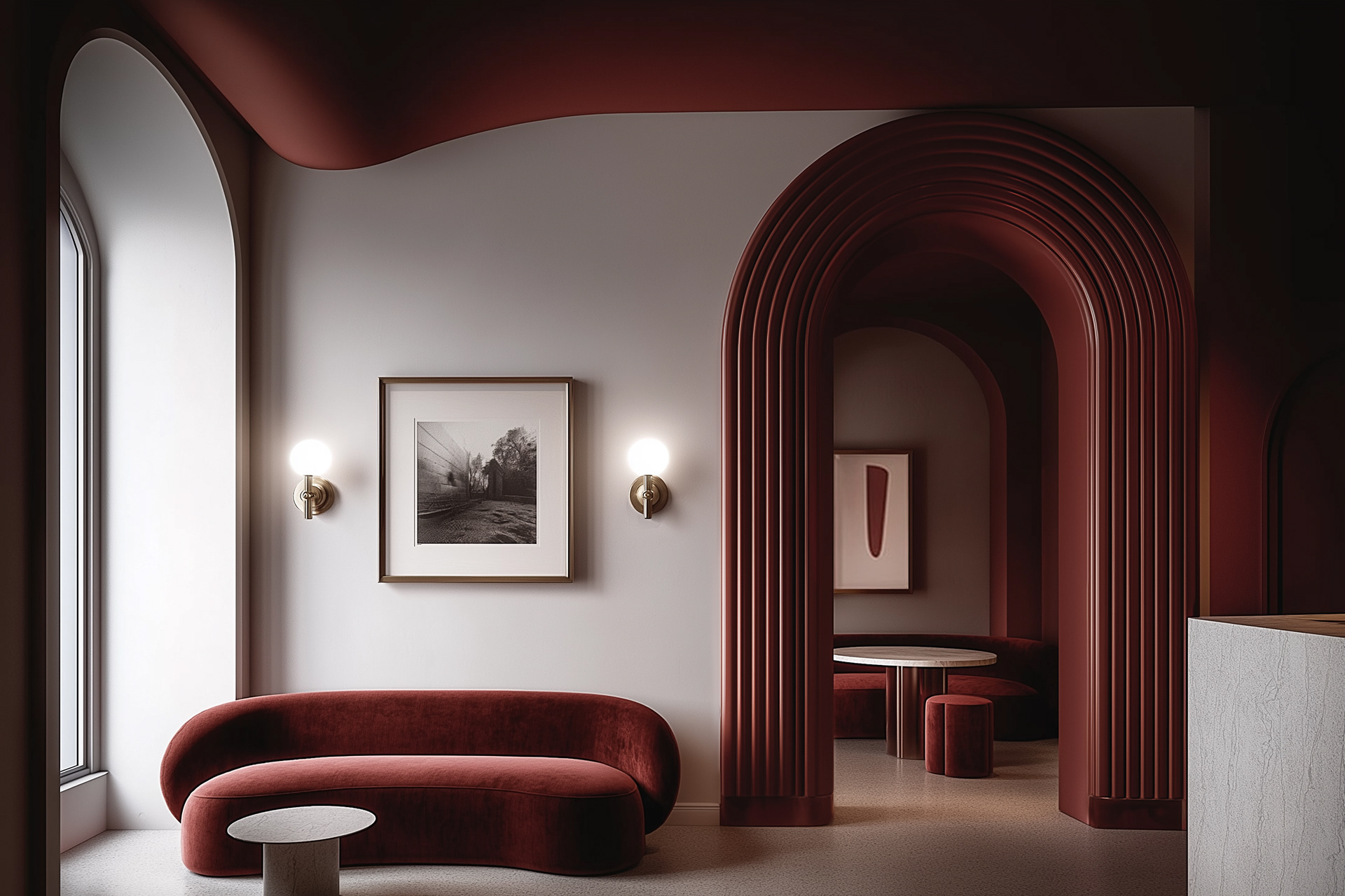 用红色弯曲（绘制、勾勒等，需结合具体语境确定curved准确含义）

注：由于不清楚curved在具体语境中的准确动作，这里给出一个宽泛解释若有更详细语境，可提供以得到更精确翻译  -6