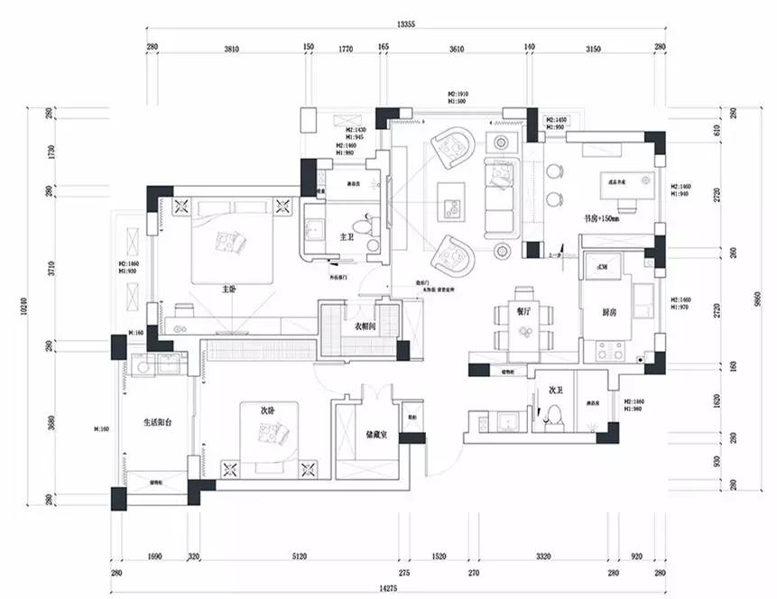 120㎡简约三房，矮墙沙发，半开放的书房真漂亮！-44