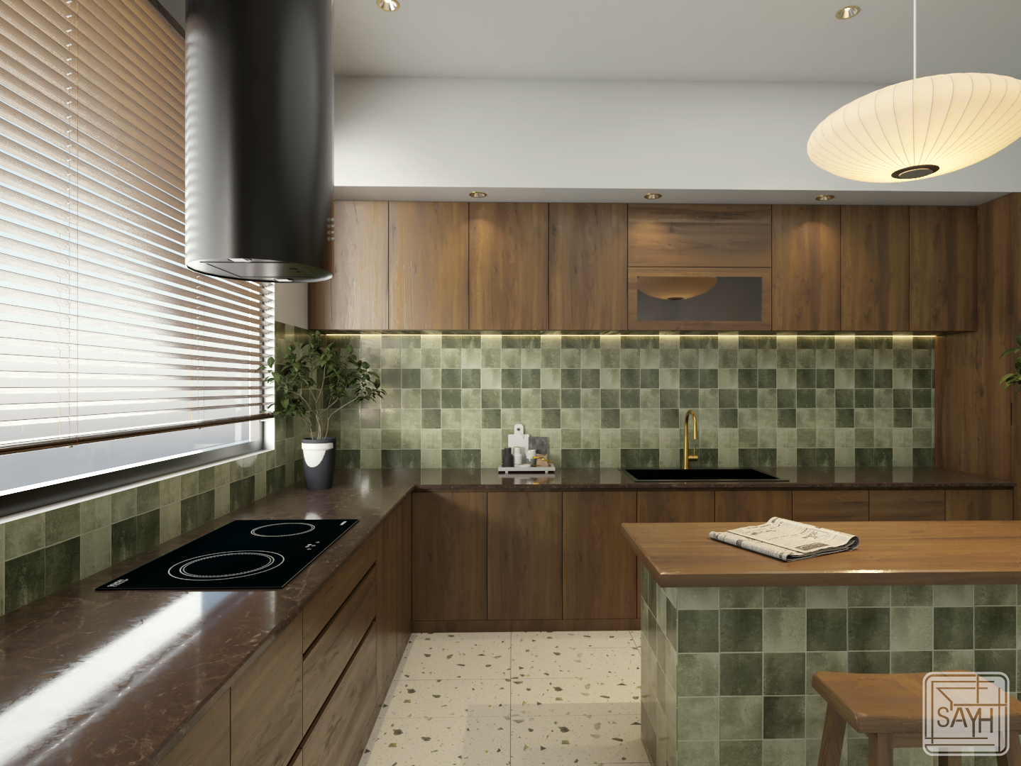 Green Tile Kitchen – A Warm Modern Retreat-21