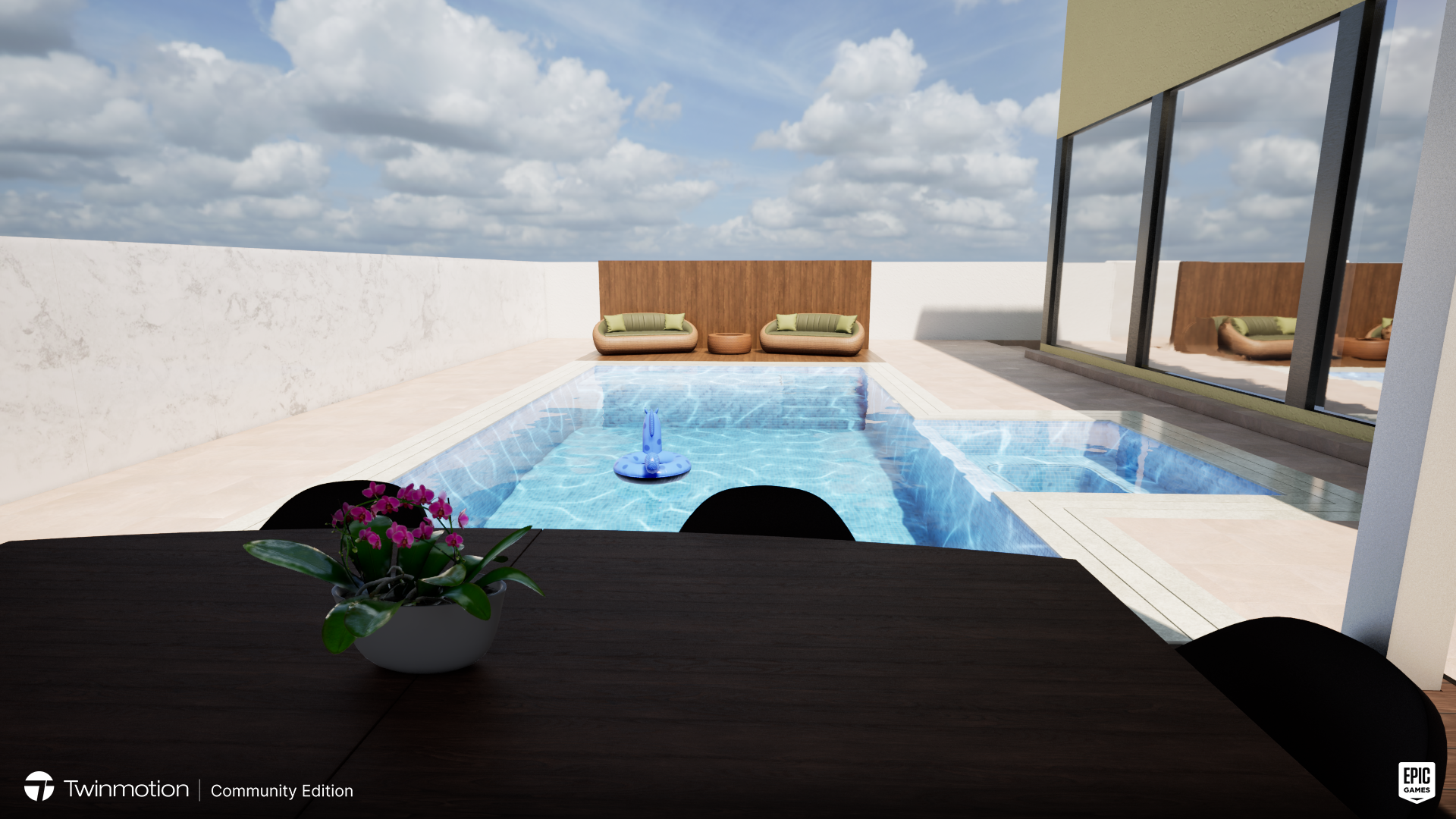 Overflow Pool and Jacuzzi with a Shaded & Dry Seating.-5