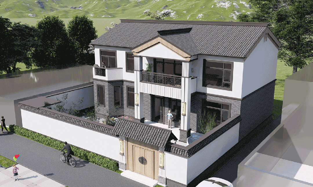 【设计师案例】土建参考造价56万,面宽15.8m×进深10.1m山东枣庄二层新中式别墅-1