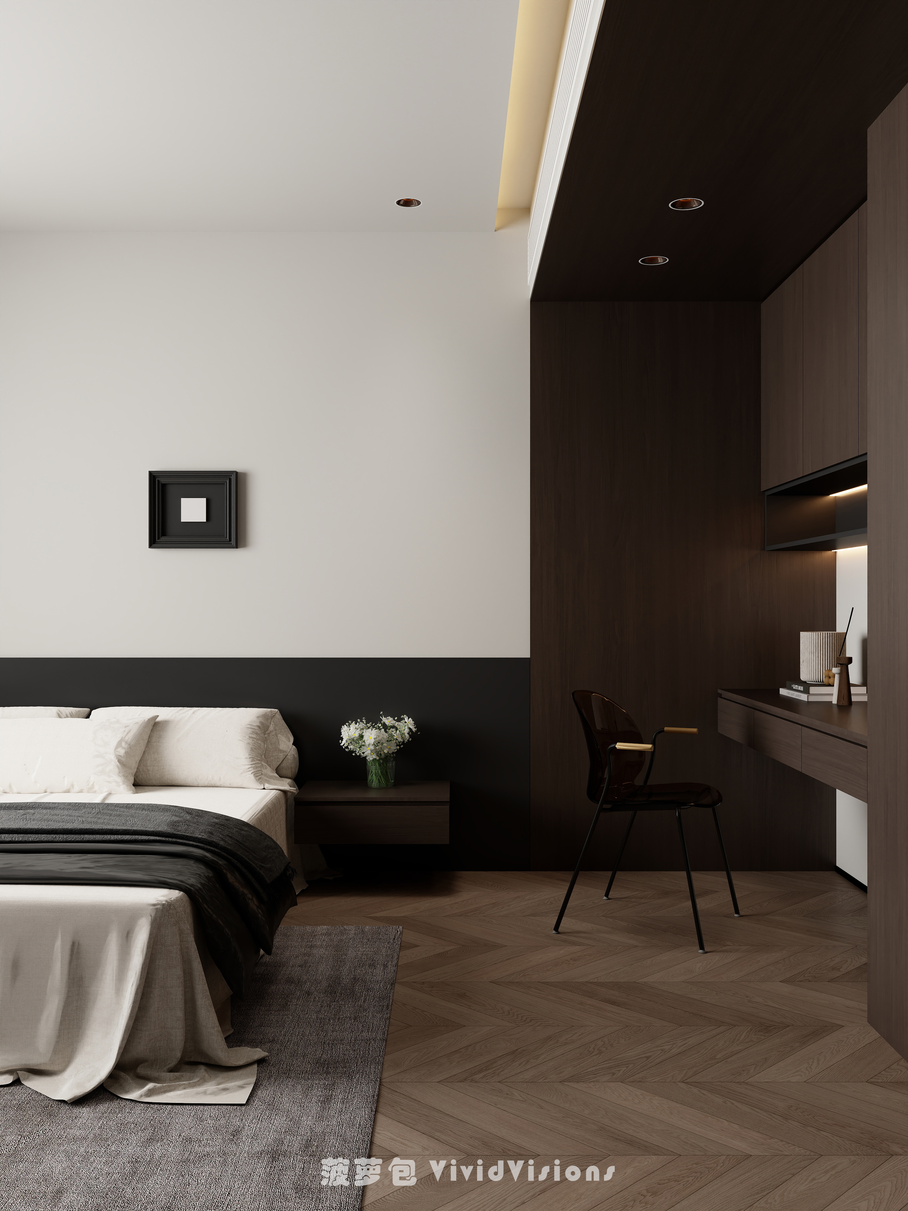 极简黑白客餐厅设计丨专业个人全职效果图代画-8