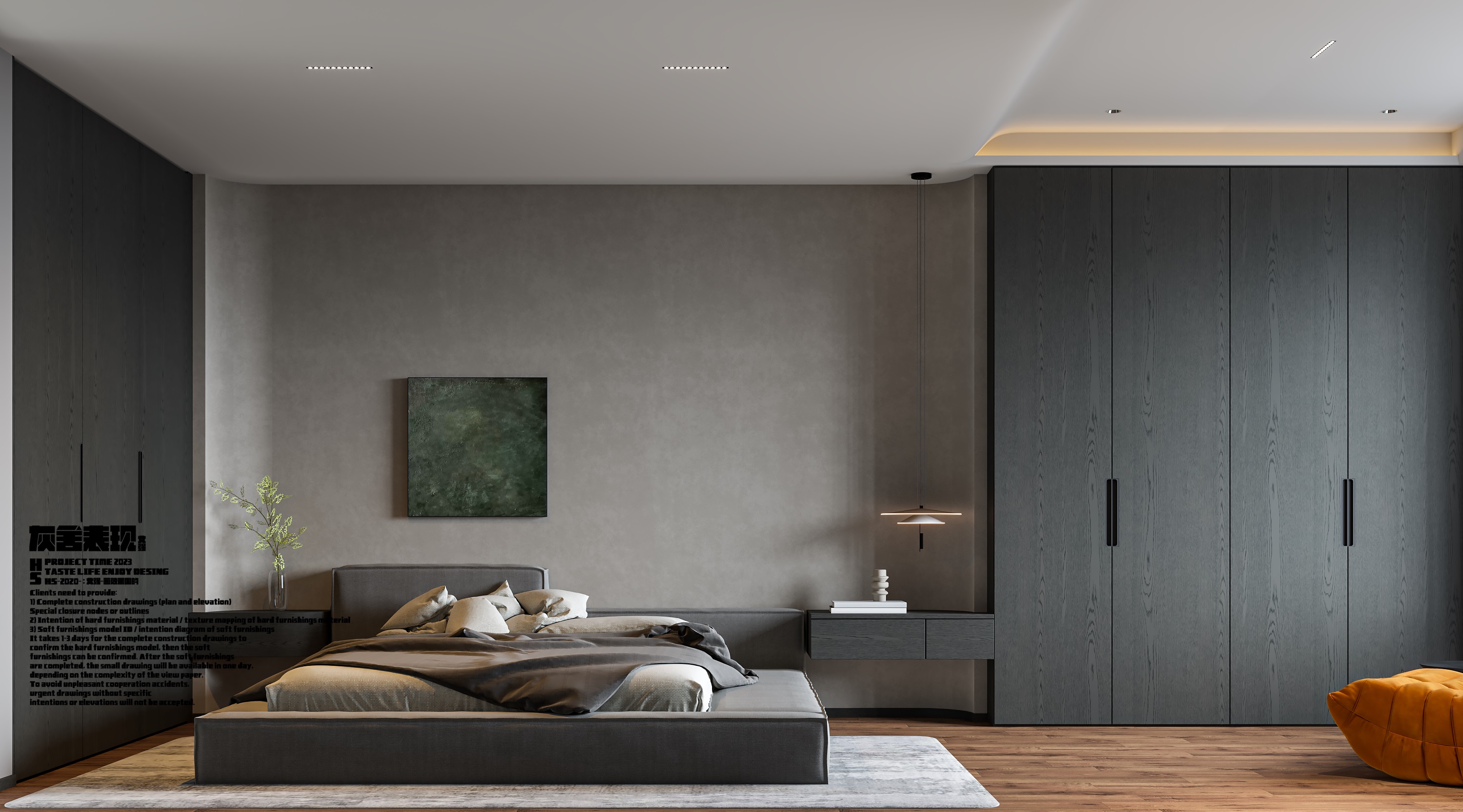 暗黑风大平层装修效果图丨灰舍表现-23