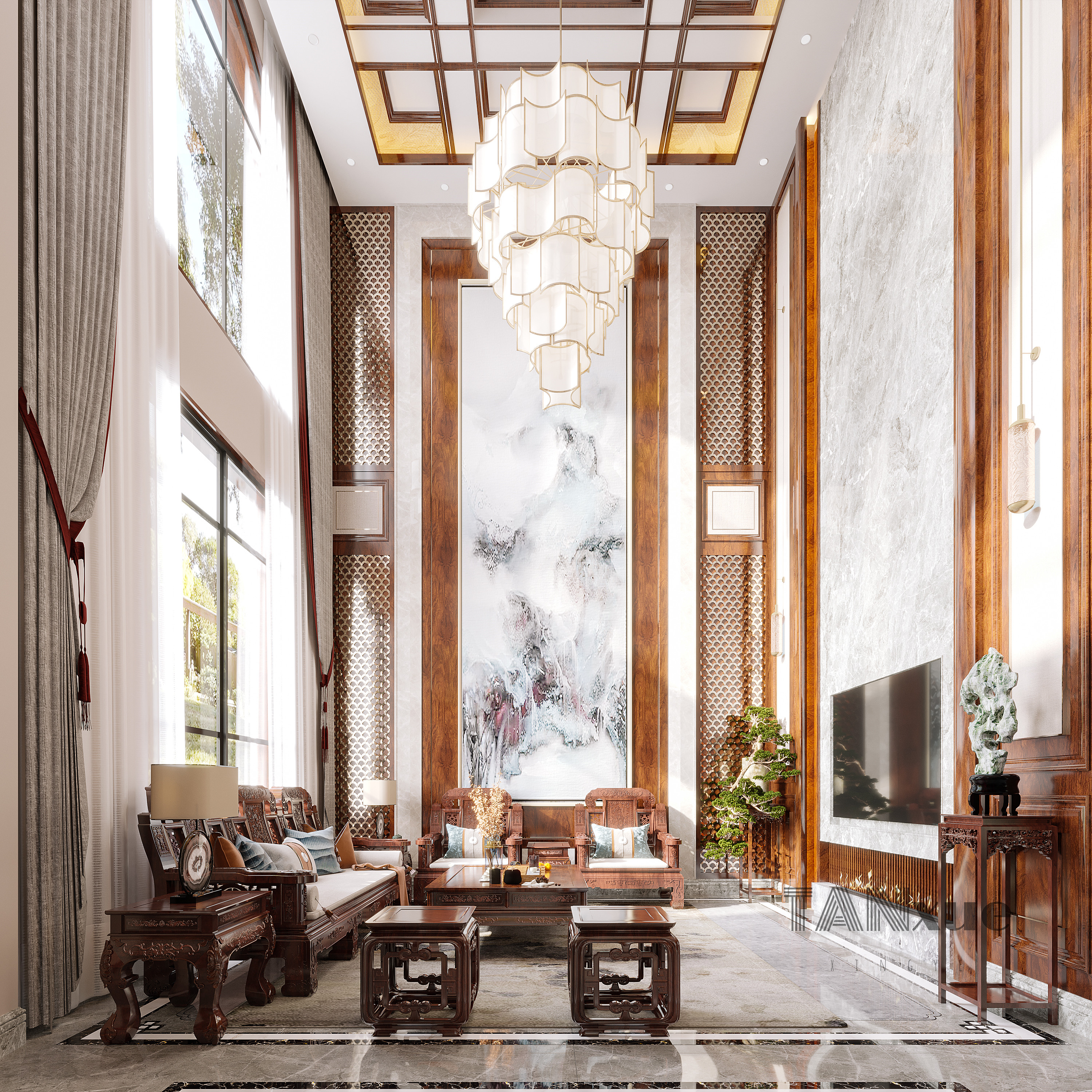 别墅挑空|纯中式风 独特的韵味和深厚的文化底蕴-5