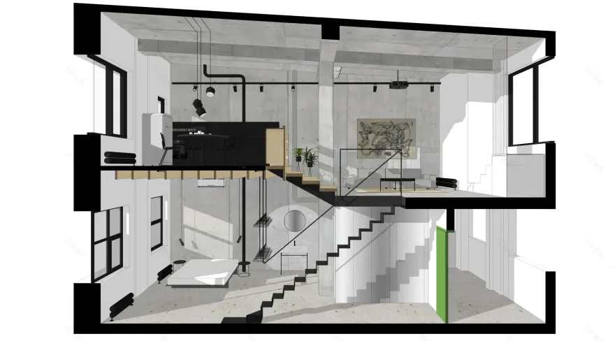 垂直 loft 工业风设计 | 混凝土、木头和金属的完美融合-21