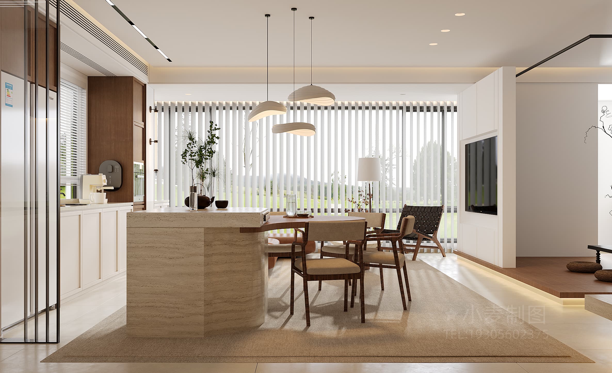 现代+原木风高档别墅效果案例-3