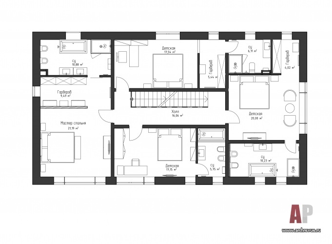 Современный 2-х этажный дом в отделке из черного ригельного кирпича, 300 кв. м-62
