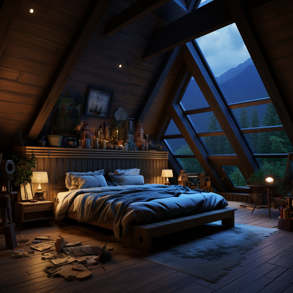 林间小屋的二楼到晚上了-6