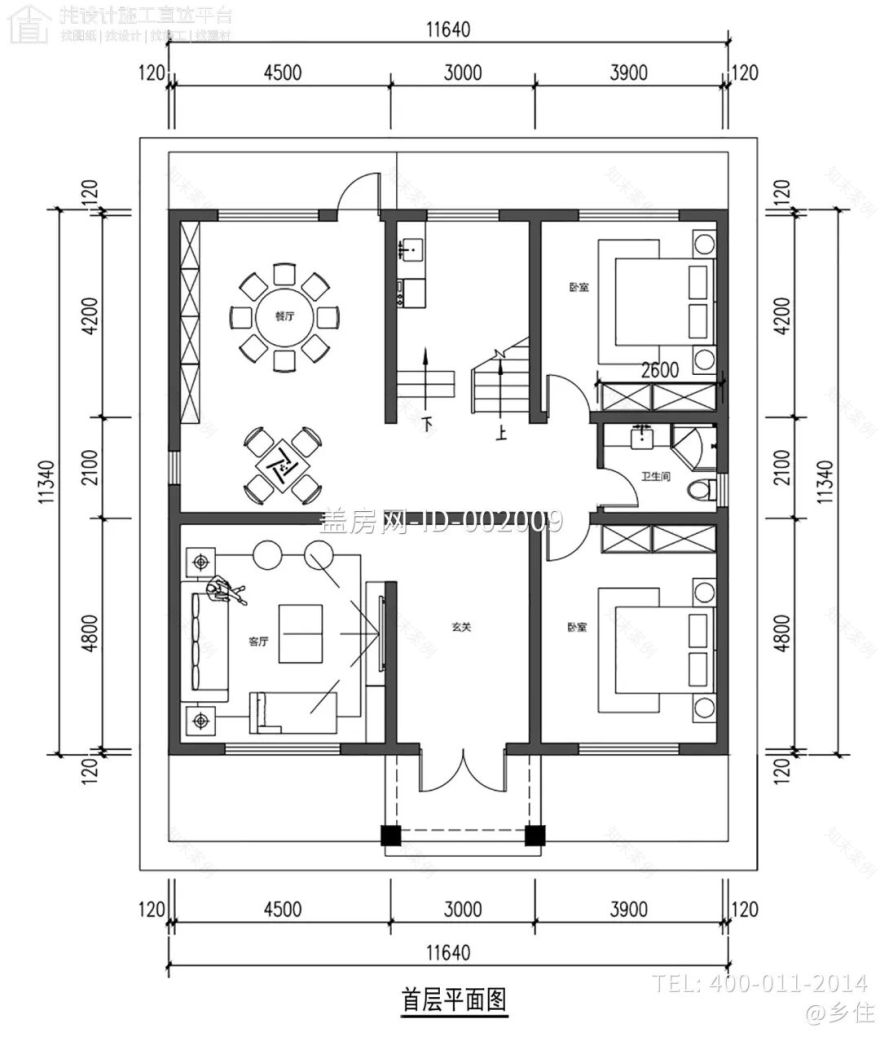 【设计师案例】土建参考造价47万,面宽11.4m×进深11.1m湖南衡阳二层新中式别墅-15