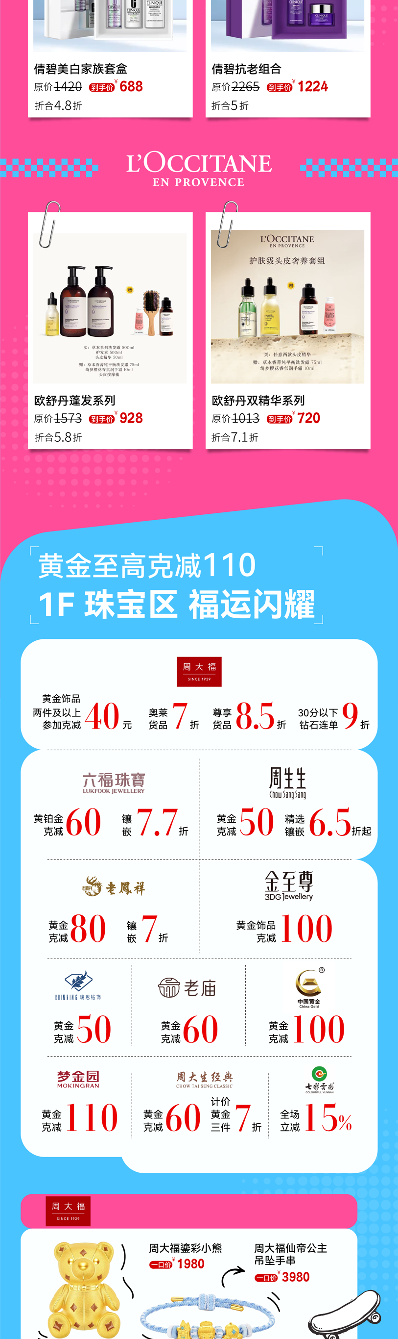 年中庆购物狂欢节丨化妆品折合低至4折起；消费满额抽自行车；黄金至高克减110；赛斯特特卖1折起-4
