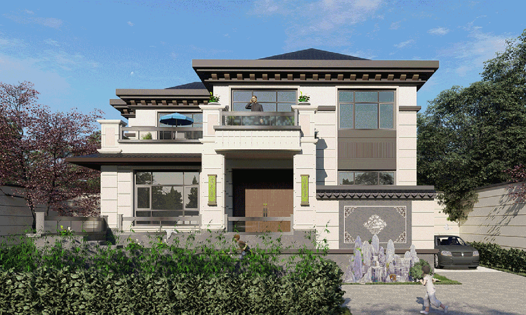 【设计师案例】土建参考造价45万，面宽13.7m×进深10m河南平顶山二层新中式别墅-1