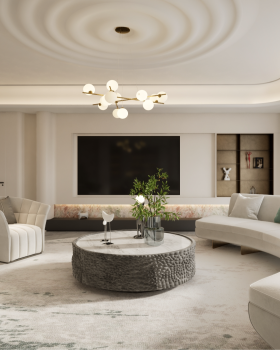 柔雾奶油风 + 马卡龙粉:大平层的顶级松弛感