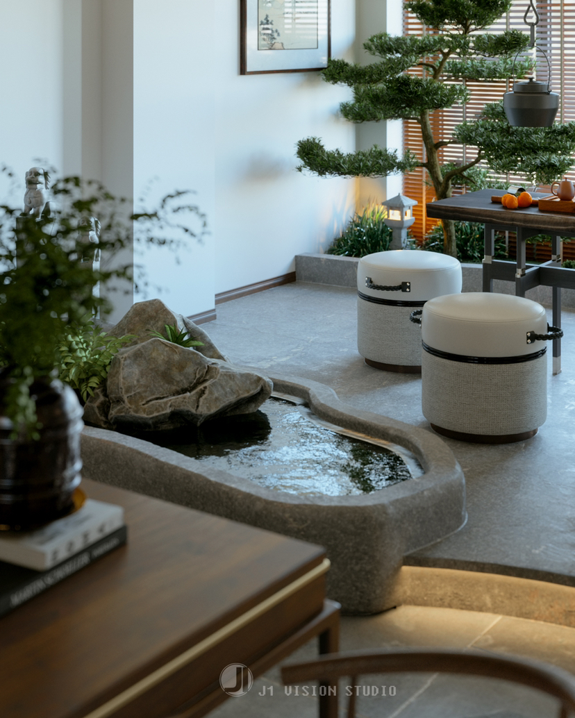 新中式茶室效果图渲染-1