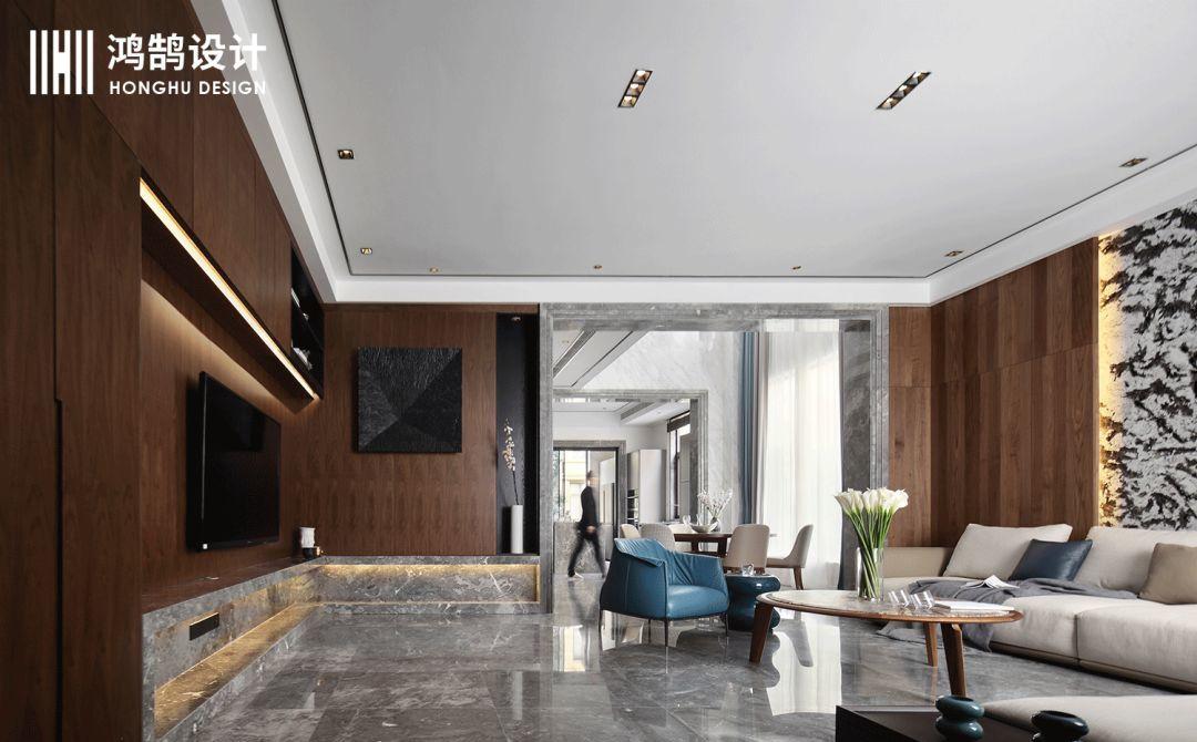 绍兴鸿鹄设计丨别墅空间,现代简约风的低奢艺术-12