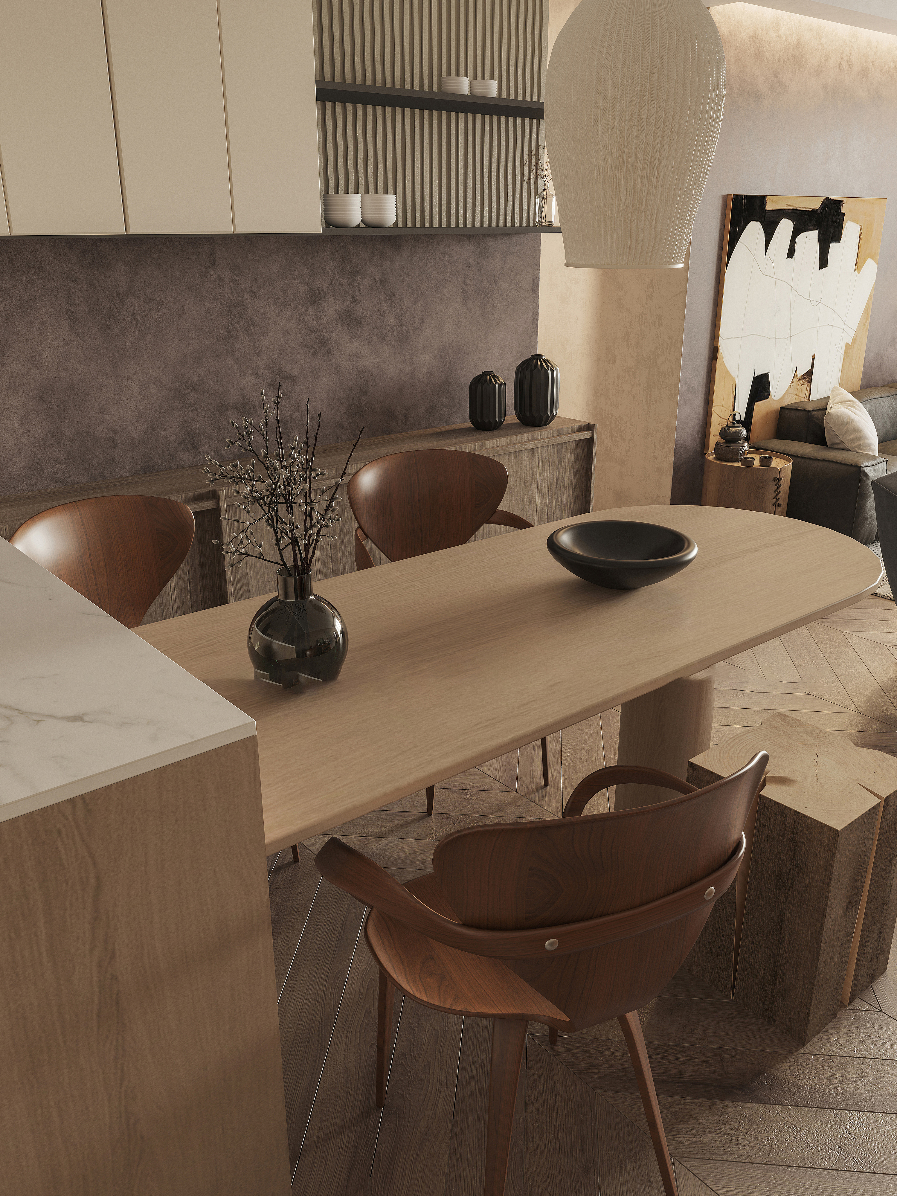 侘寂风格丨两套室内渲染-12