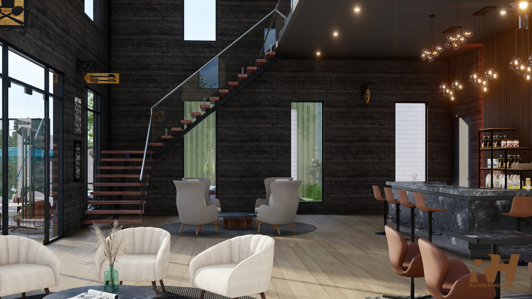 餐厅室内设计与 3D 渲染-4