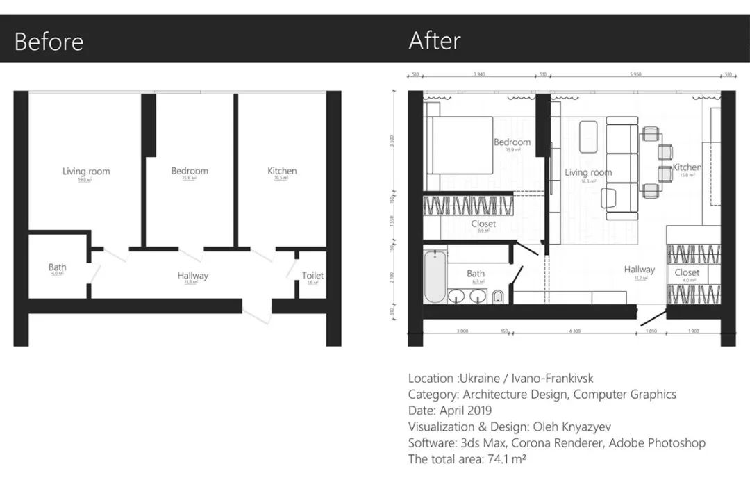 知性优雅现代公寓，以灰色为主调的 74.1m²精致空间-3